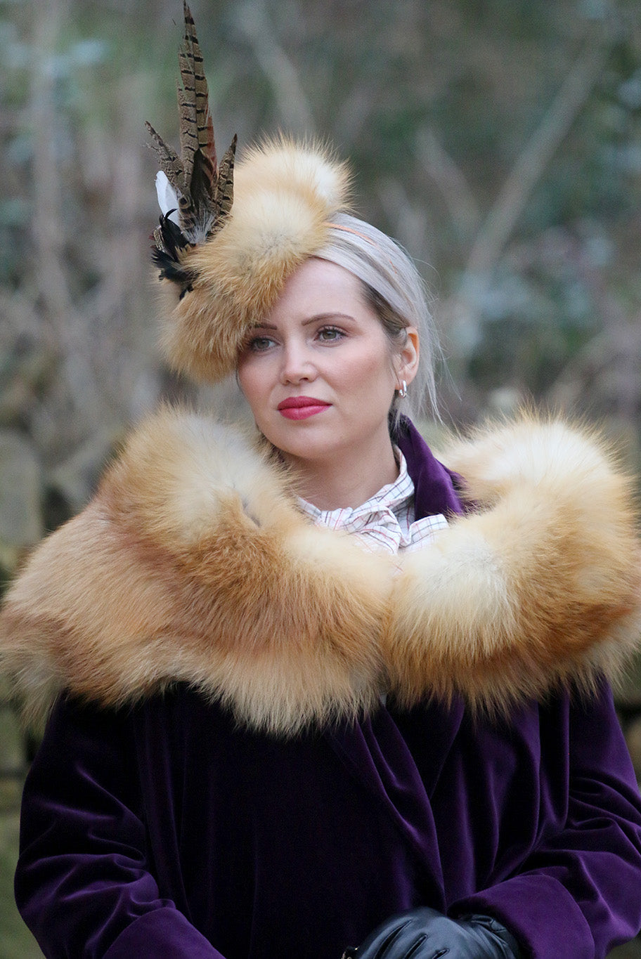 Fox Fur and Game Feather Headpiece