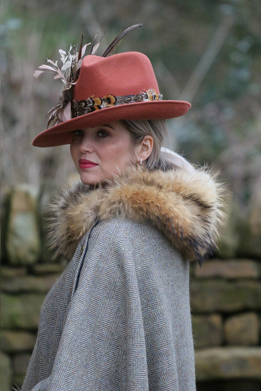 Fedora side sweep hat in Coral