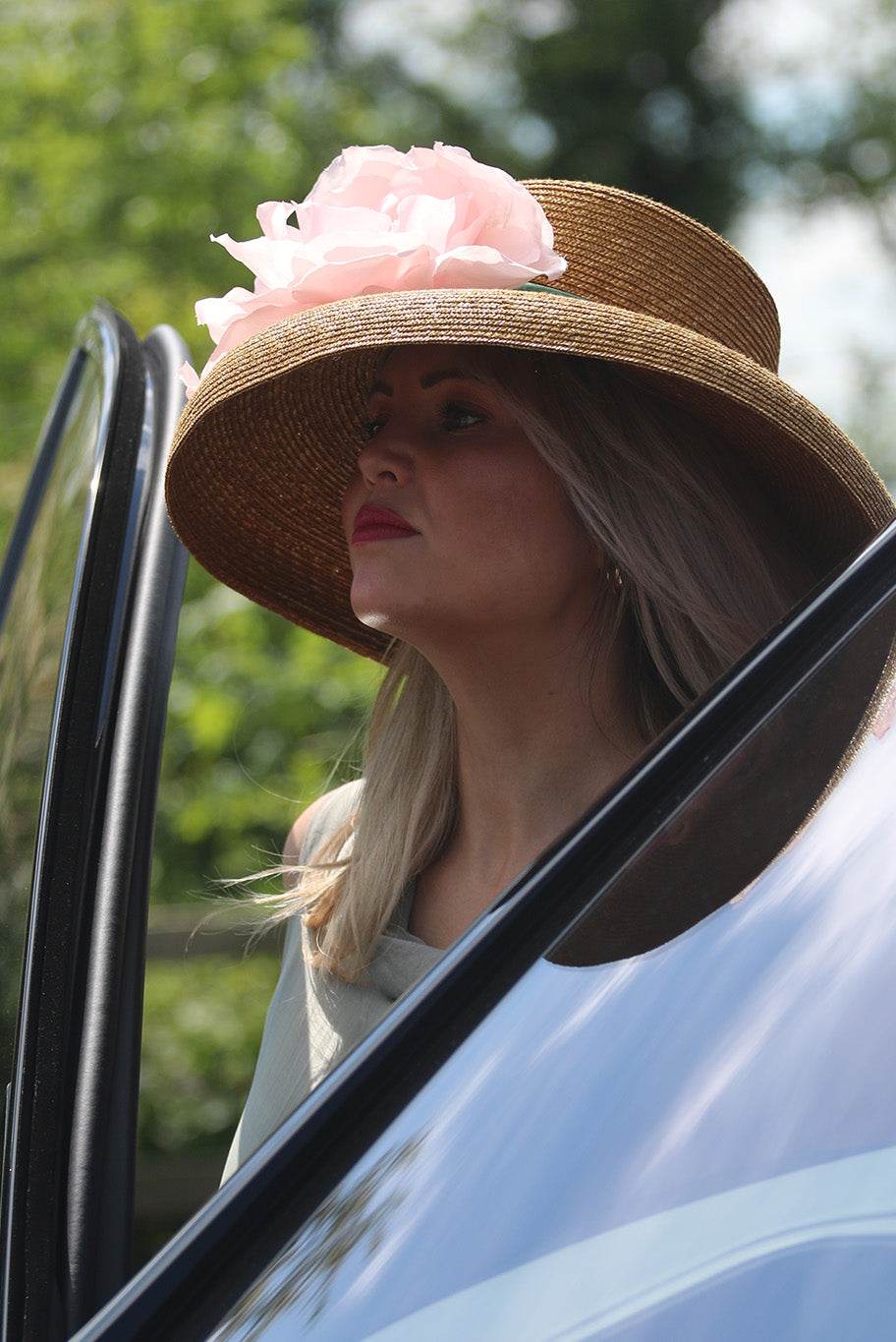 Summer Hat in Harvest Tan with Peach flower