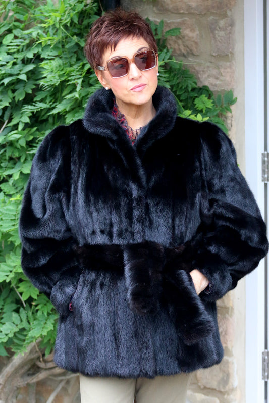 Vintage mink fur jacket with belt