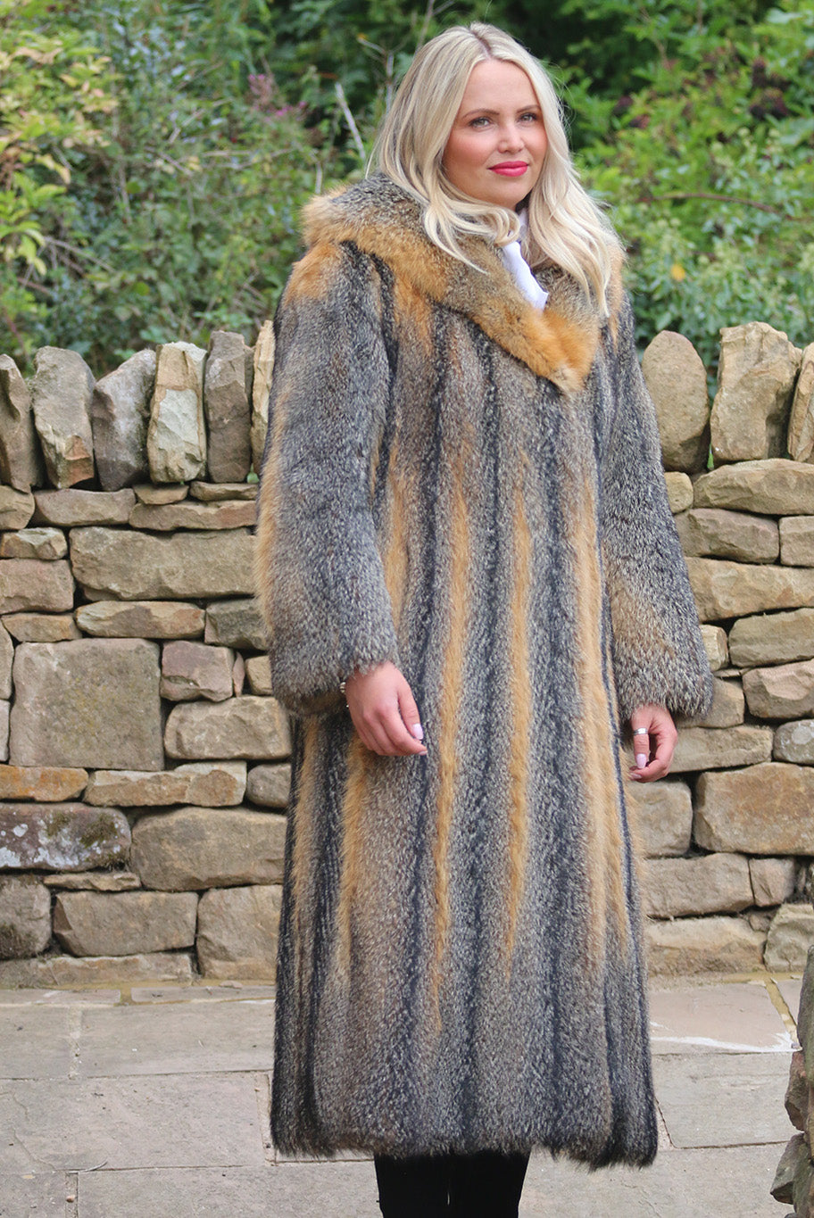 Vintage Grey Fox Fur Hooded Coat