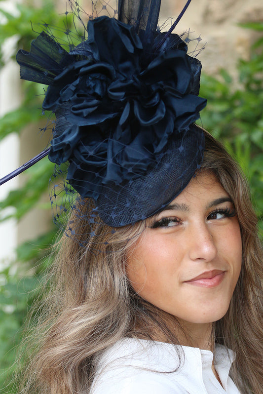 Navy Blue Pillbox style Fascinator