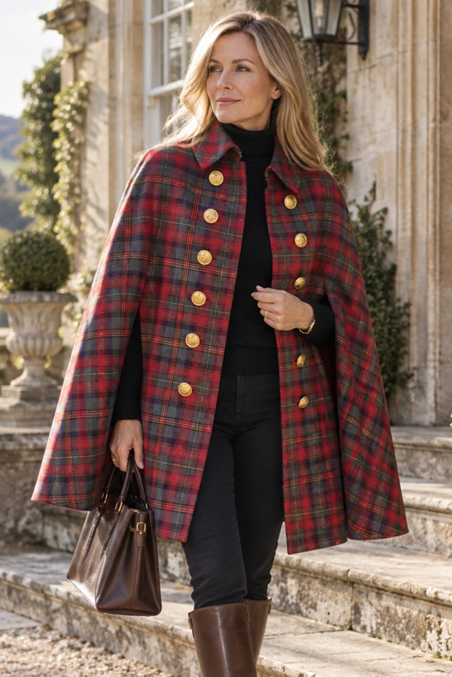 Reloved Mullberry checkered tweed wool swing style cape