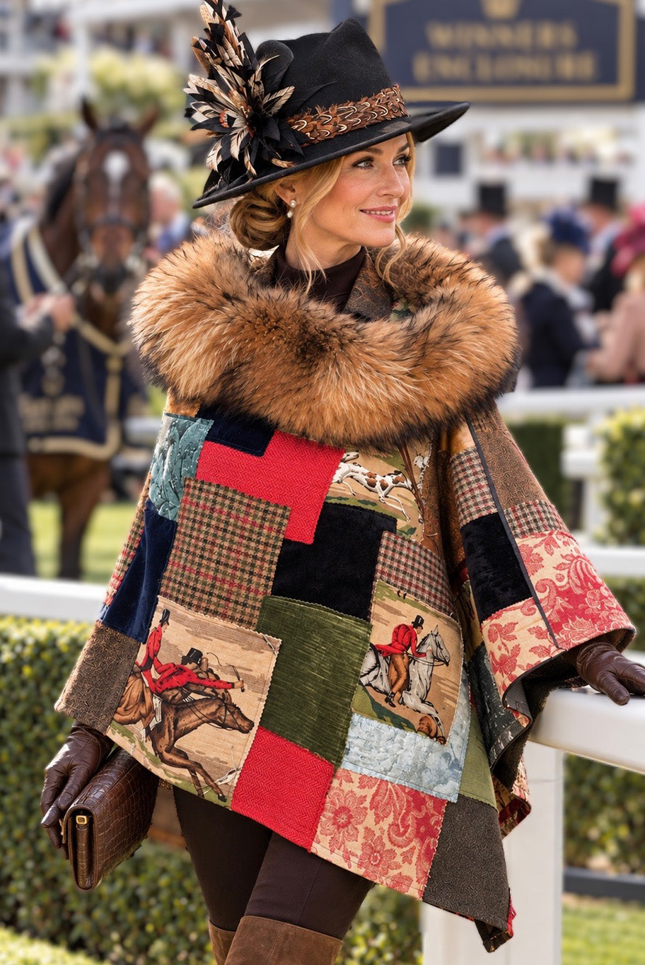 Applique´ Classic Cape with detachable Fox Fur Collar