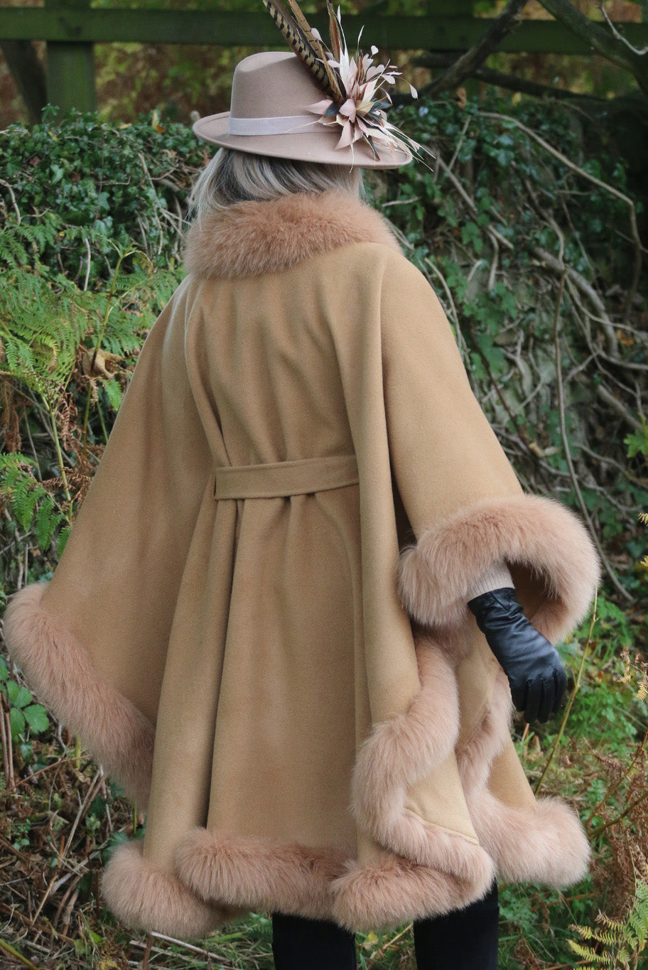 Vintage Cashmere and Wool with Fur trim cape