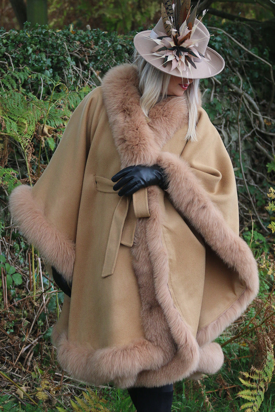 Vintage Cashmere and Wool with Fur trim cape