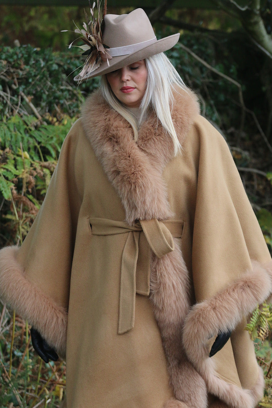 Vintage Cashmere and Wool with Fur trim cape