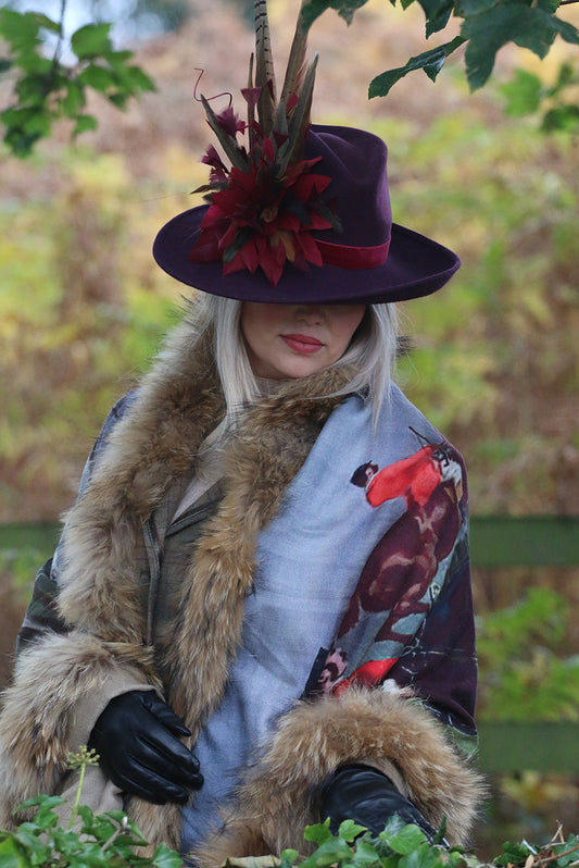 Double sided cashmere and vintage fur wrap