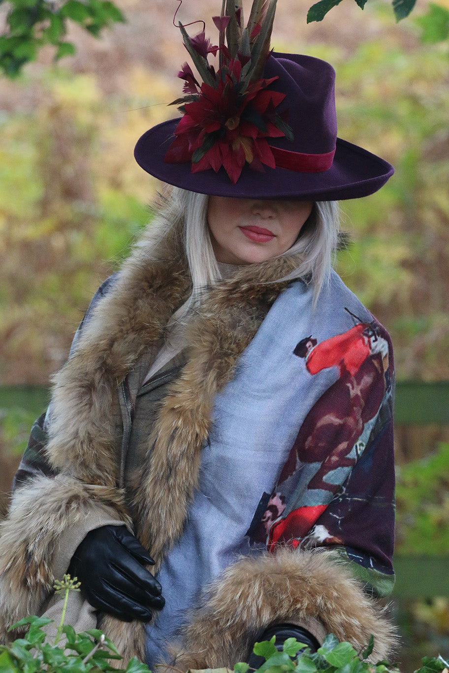 Double sided cashmere and vintage fur wrap