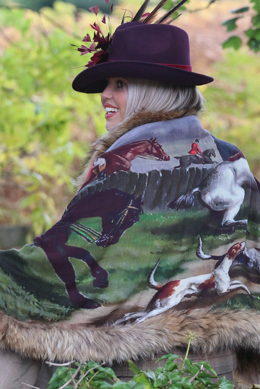 Double sided cashmere and vintage fur wrap