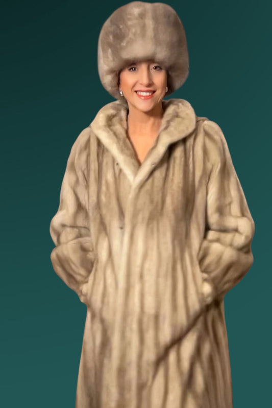 Vintage Sapphire Mink Hooded Coat