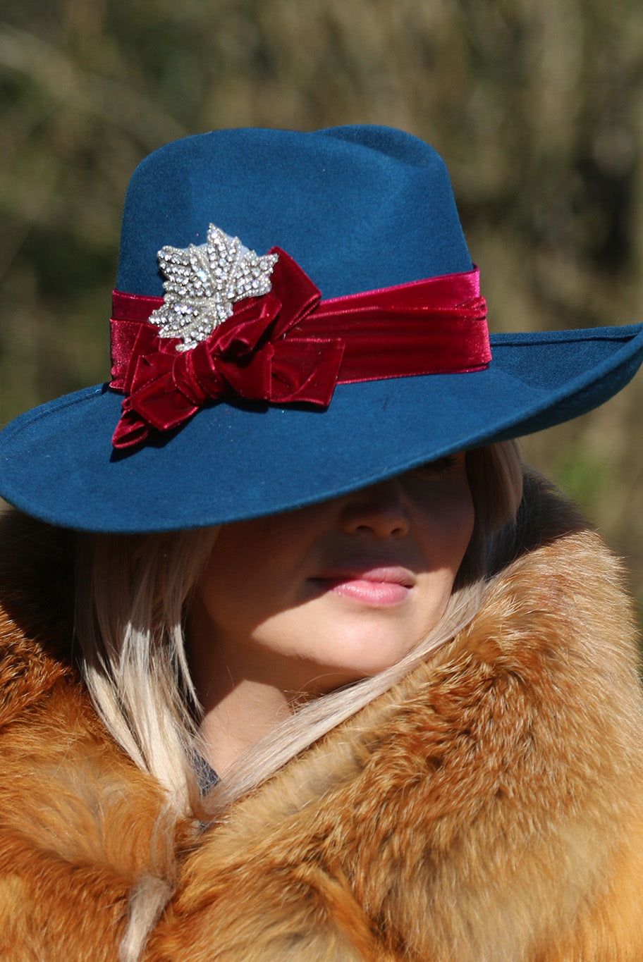 Side Sweep Fedora Hat in Petrol Blue