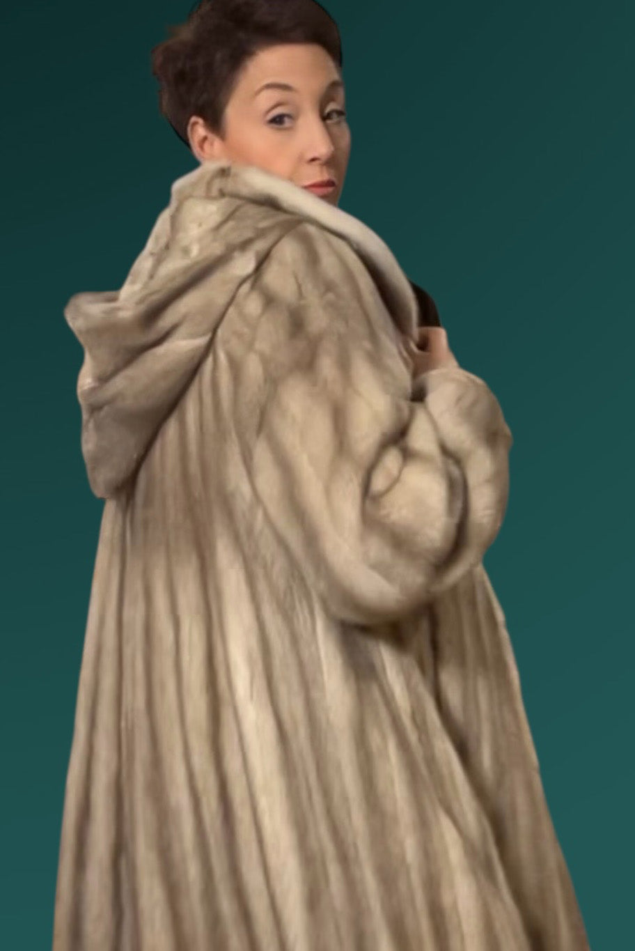 Vintage Sapphire Mink Hooded Coat