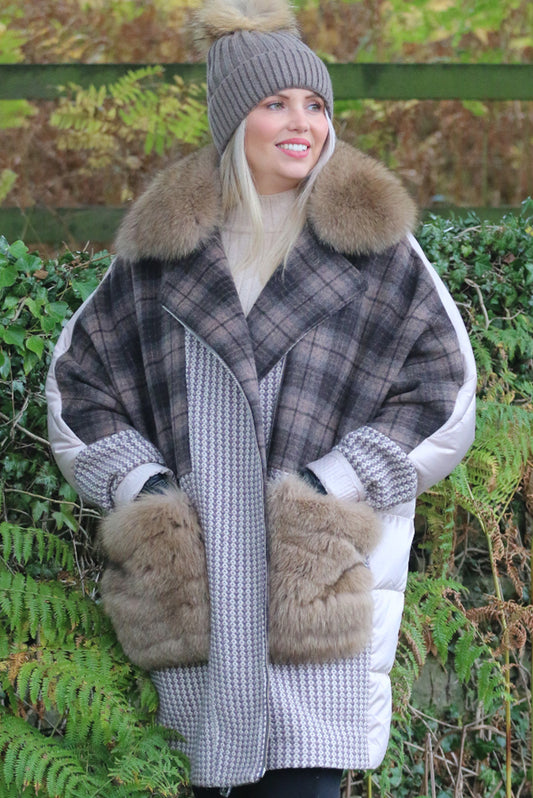 Cashmere Wool/ Tweed and Fox Fur Puffa Coat