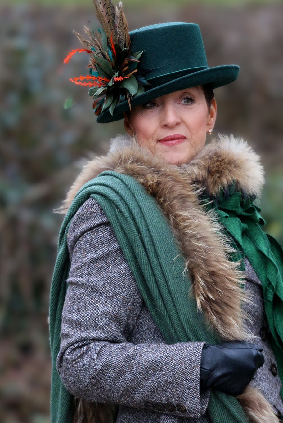 Herringbone and vintage fox fur wrap