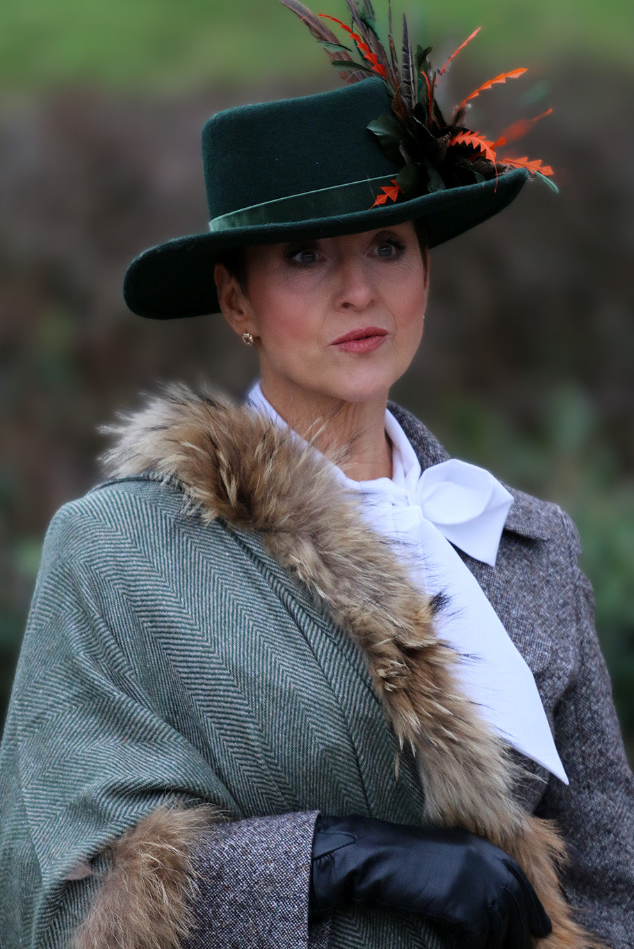 Herringbone and vintage fox fur wrap