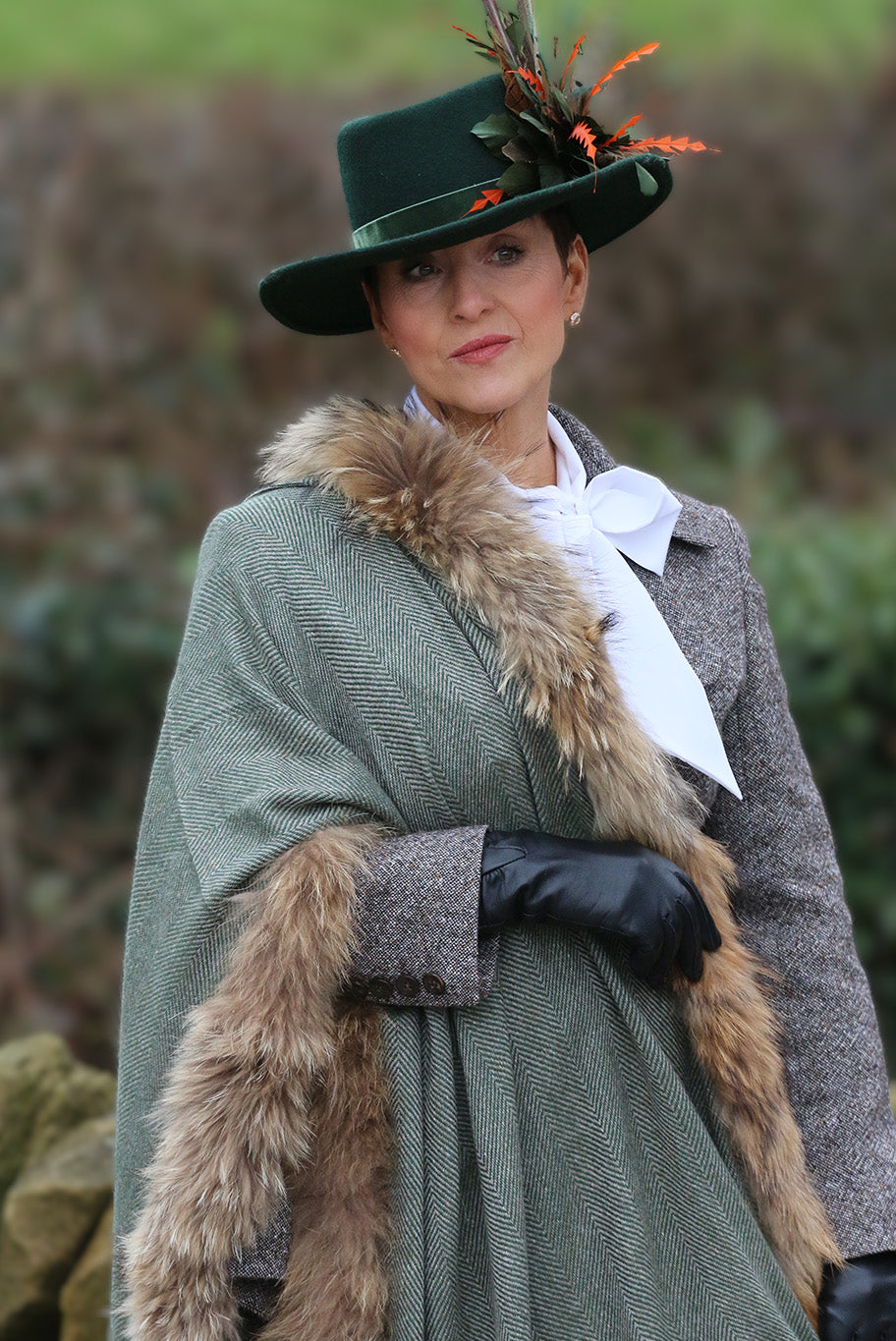 Herringbone and vintage fox fur wrap