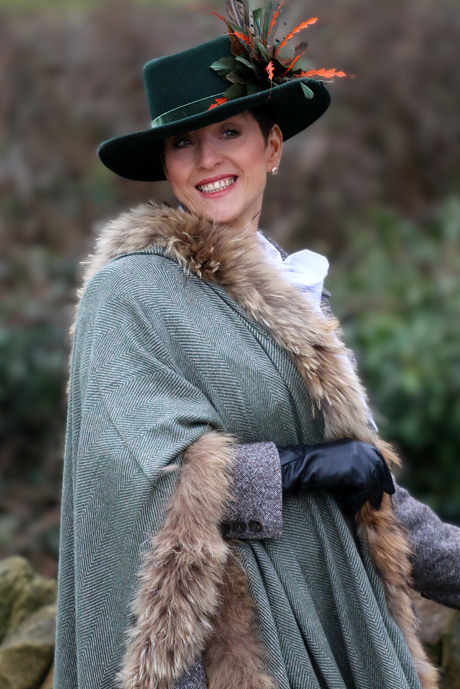 Herringbone and vintage fox fur wrap