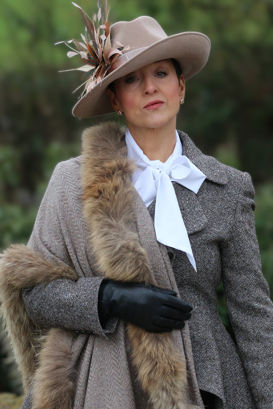 Herringbone and vintage fox fur wrap