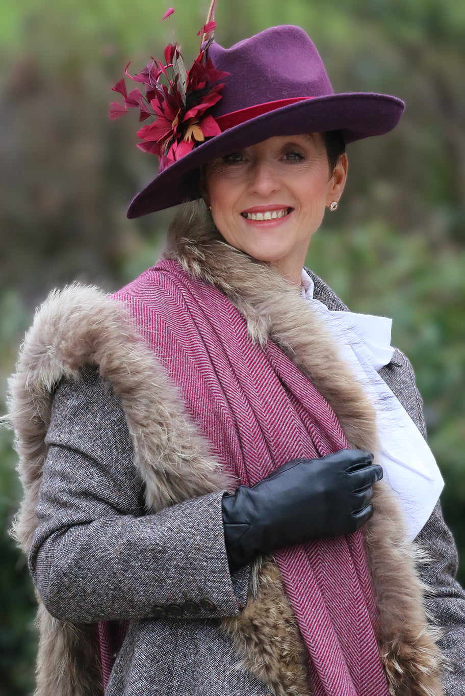 Herringbone and vintage fox fur wrap