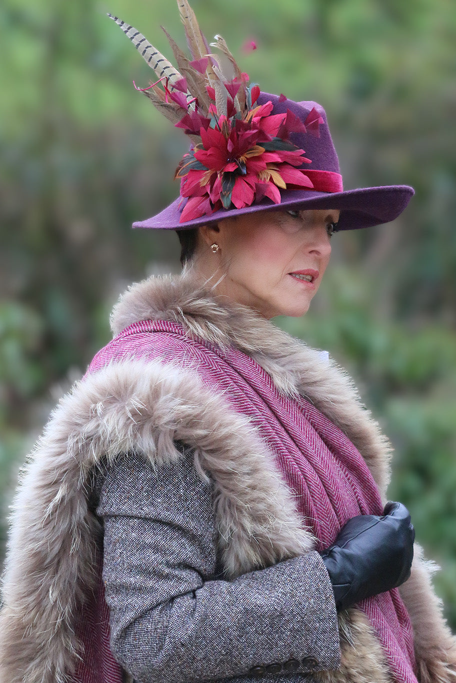 Herringbone and vintage fox fur wrap