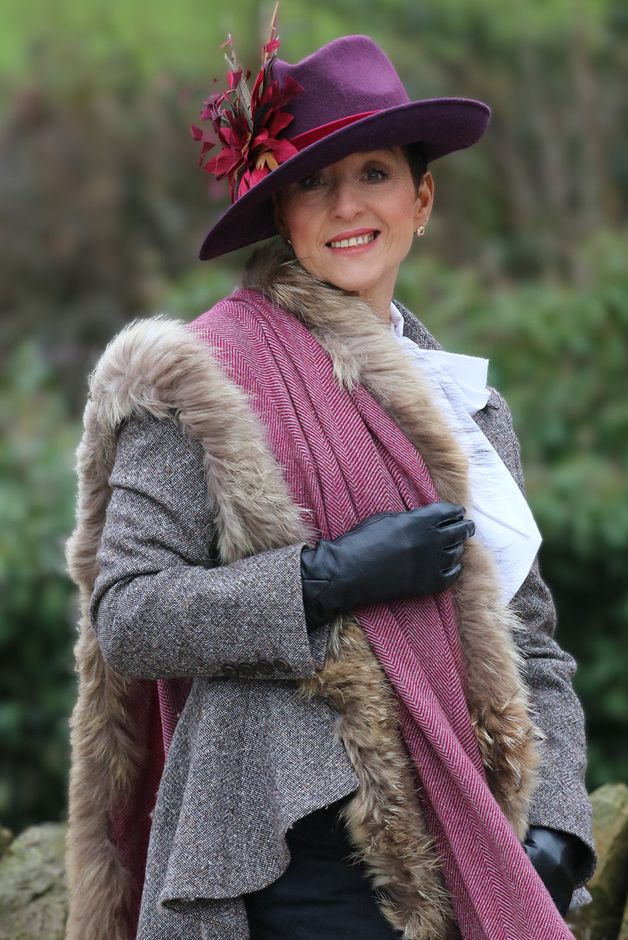 Herringbone and vintage fox fur wrap