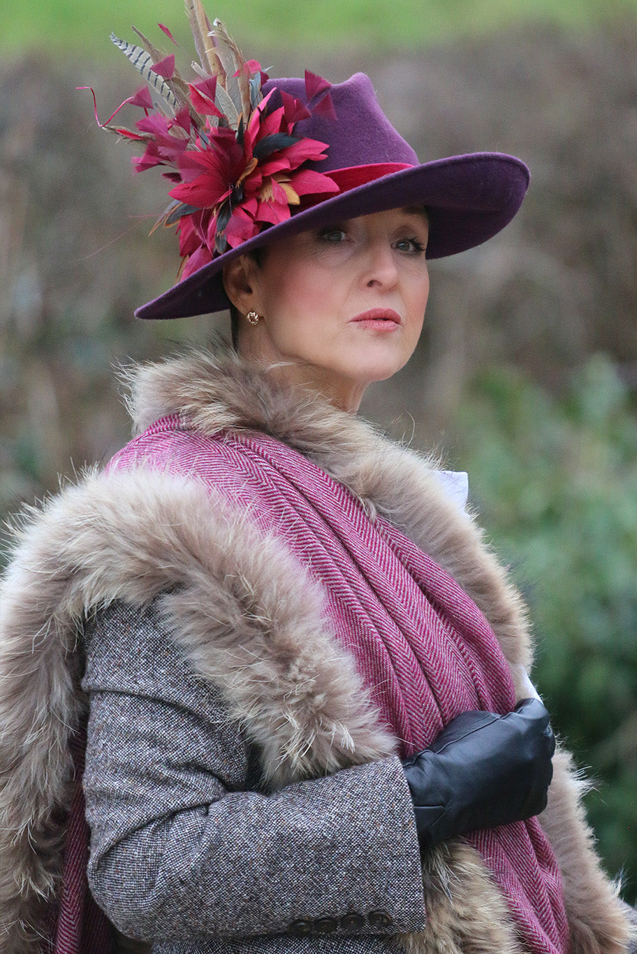 Herringbone and vintage fox fur wrap