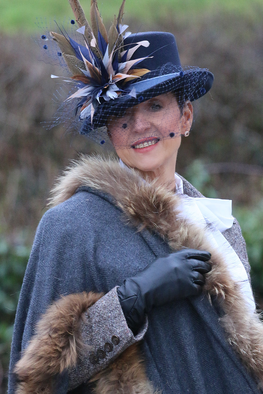 Herringbone and vintage fox fur wrap