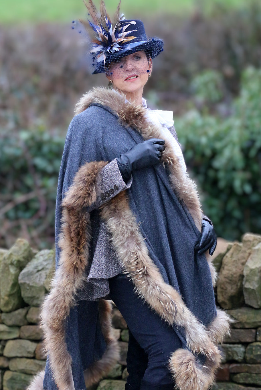 Herringbone and vintage fox fur wrap