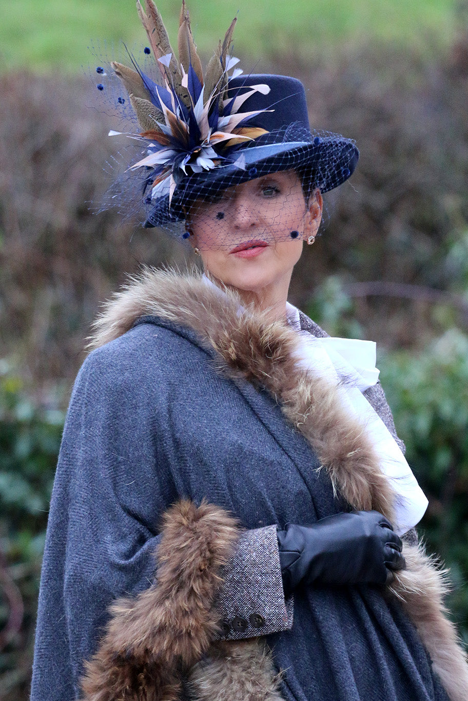 Herringbone and vintage fox fur wrap