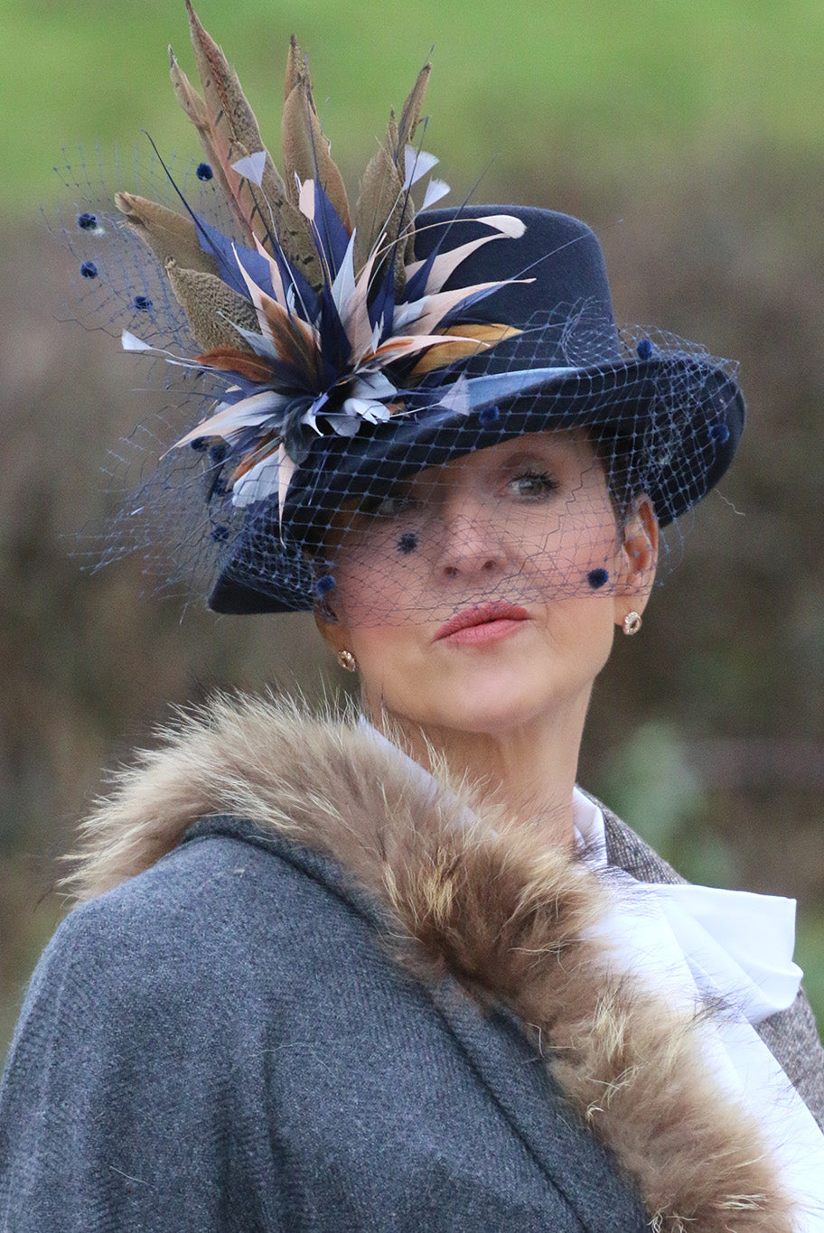 Herringbone and vintage fox fur wrap