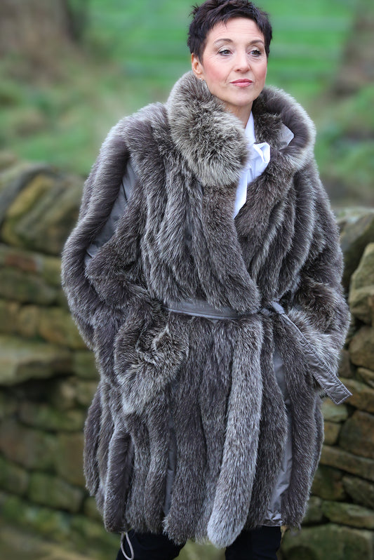 Vintage black fox fur reversible coat