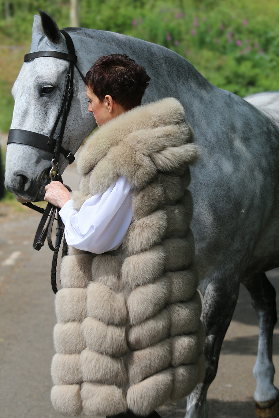 Vintage fox fur long gillet with detachable hood