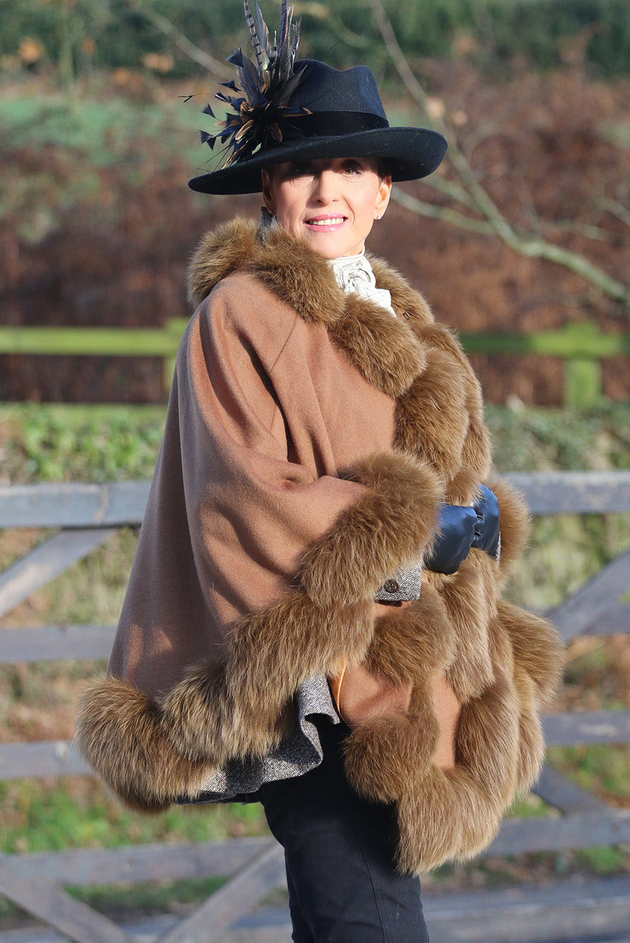 Vintage Cashmere and Fur trimmed lined Cape