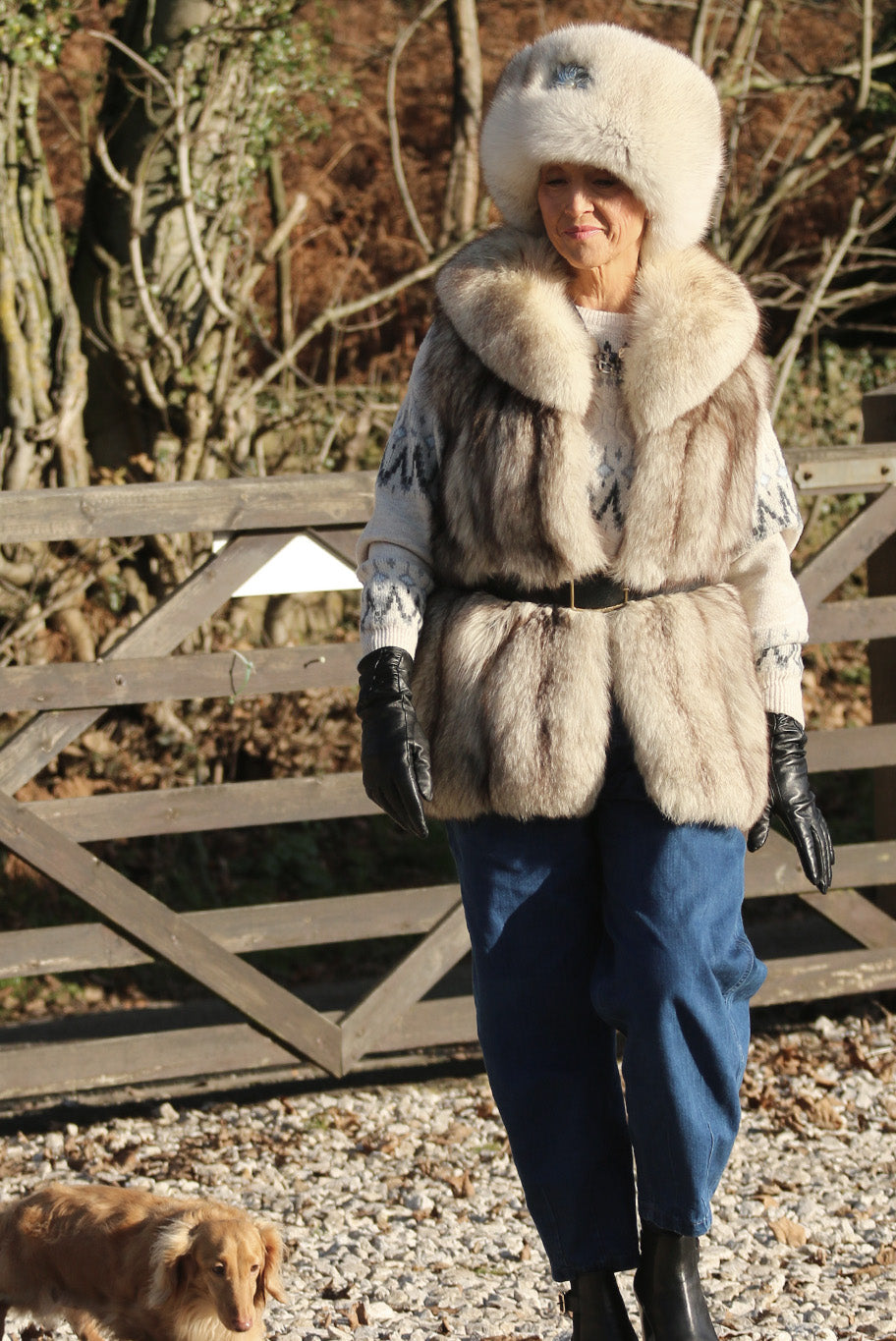 Vintage silver fox fur gilet