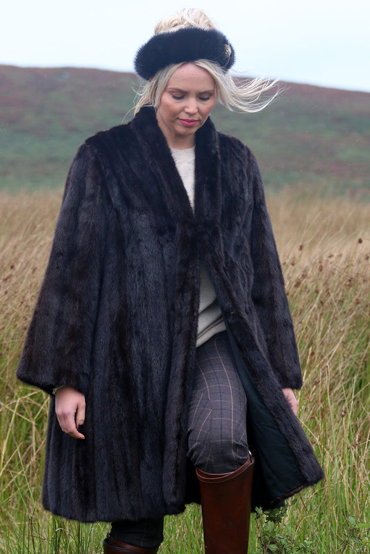 Vintage black fur coat in a swing style