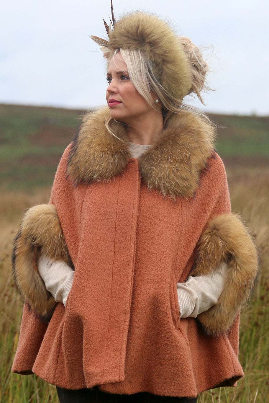 Vintage fur and game feather display headband