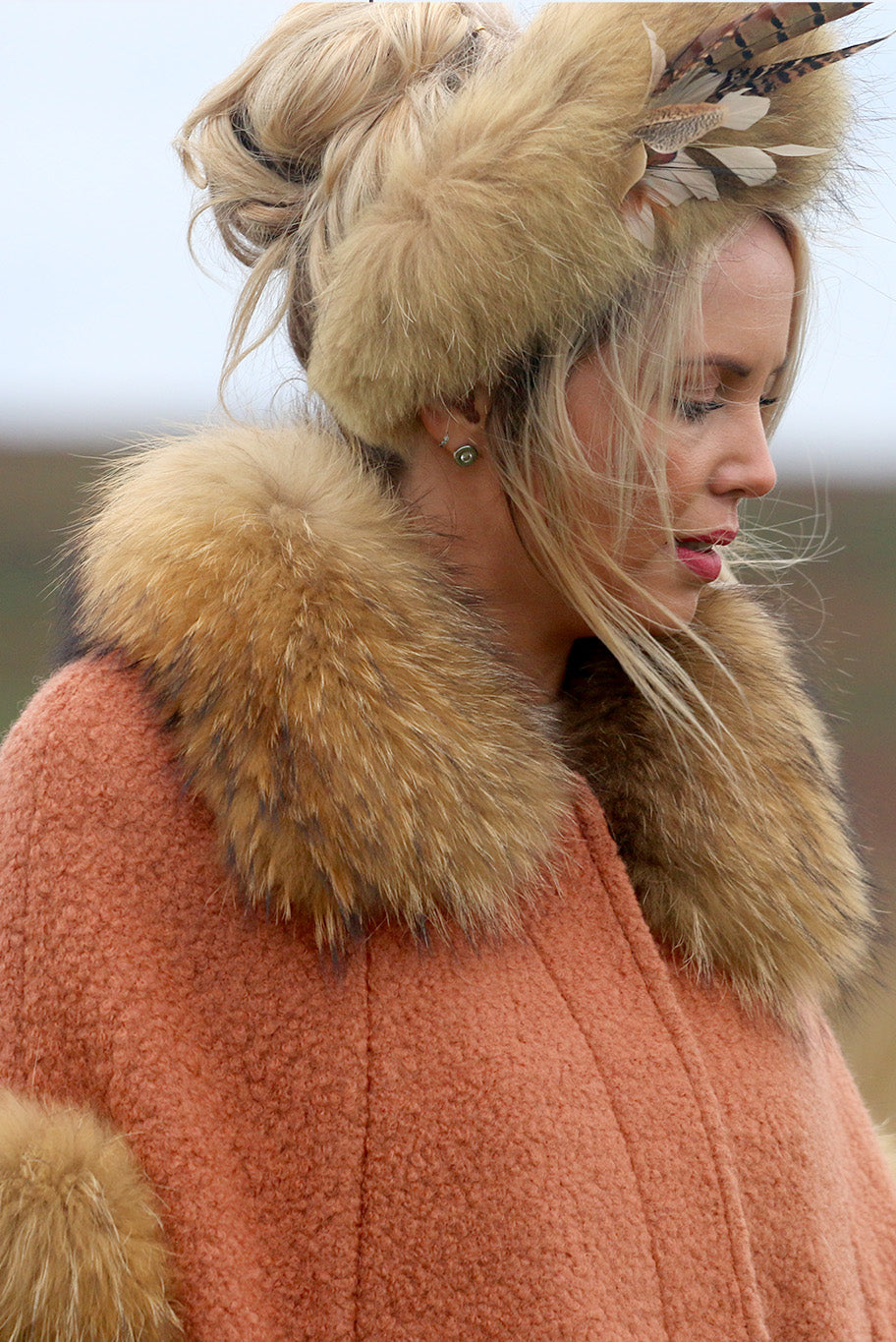 Vintage fur and game feather display headband