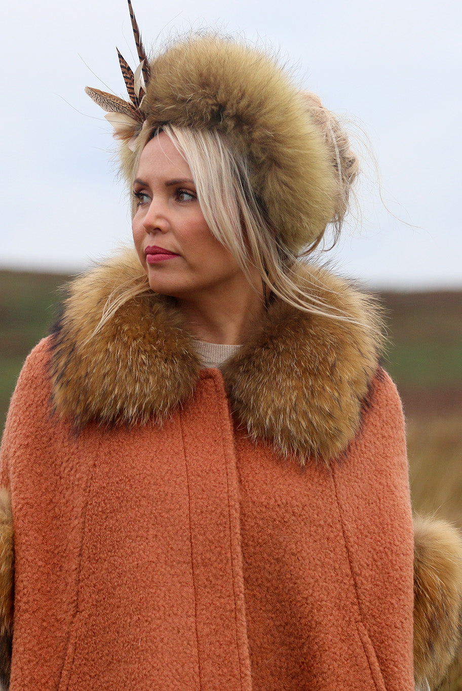 Vintage fur and game feather display headband