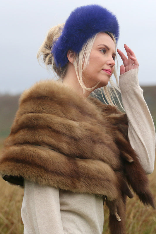 Vintage reworked Fox Fur Headband in blue