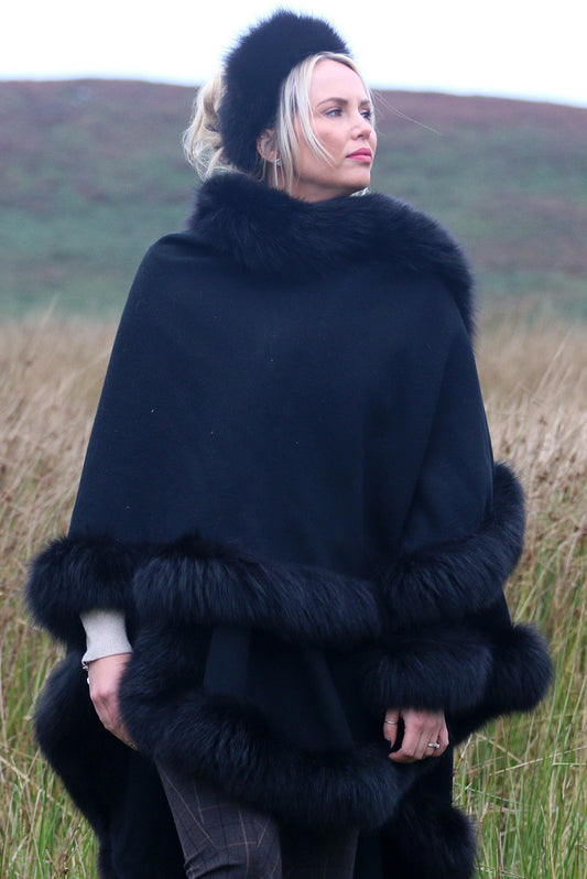 Vintage cashmere wool and fox fur cape