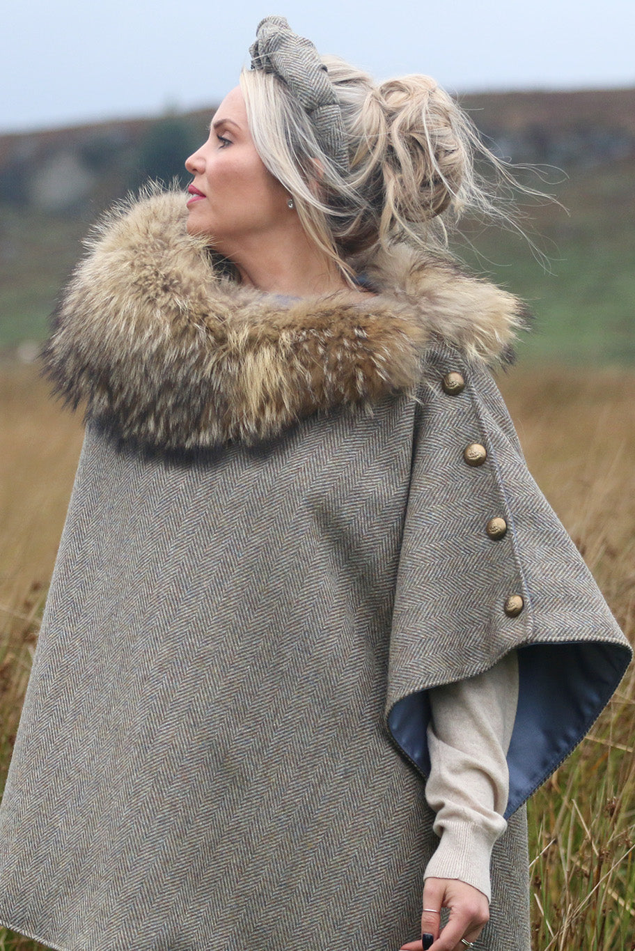 Tweed headband with vintage brooch