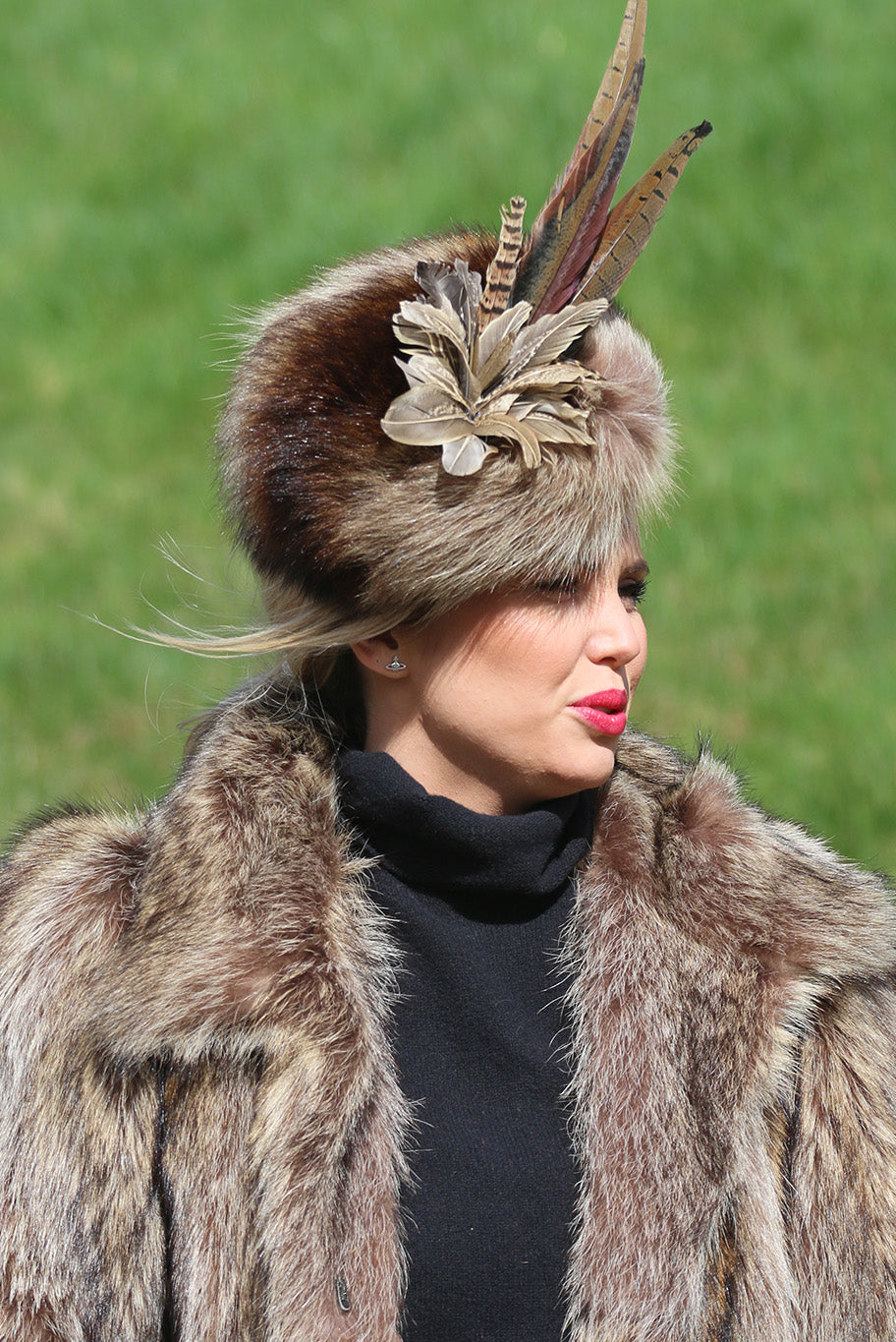 Vintage racoon fur fascinator