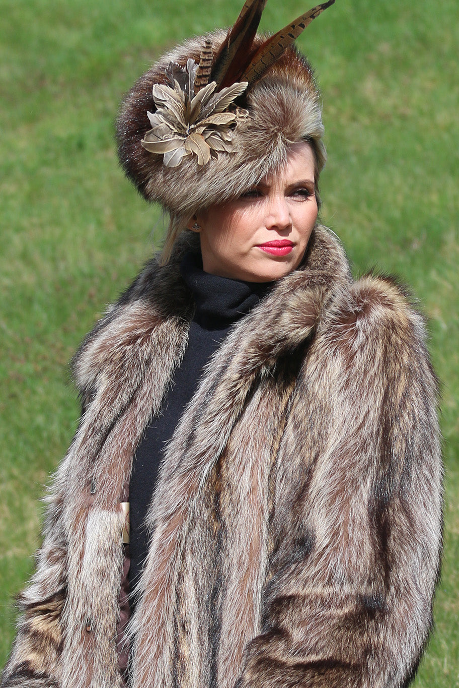 Vintage racoon fur fascinator