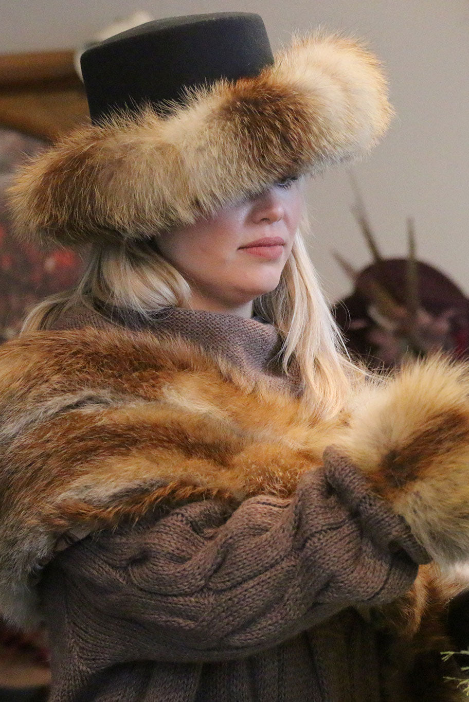 Vintage Fox Fur lined wool hat